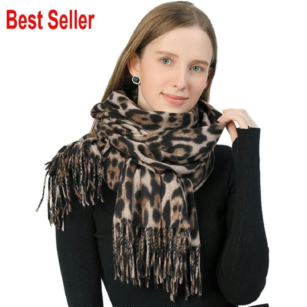 Oversized Leopard Print Cashmere Blanket Scarf Wrap Shawl Cozy Chic
